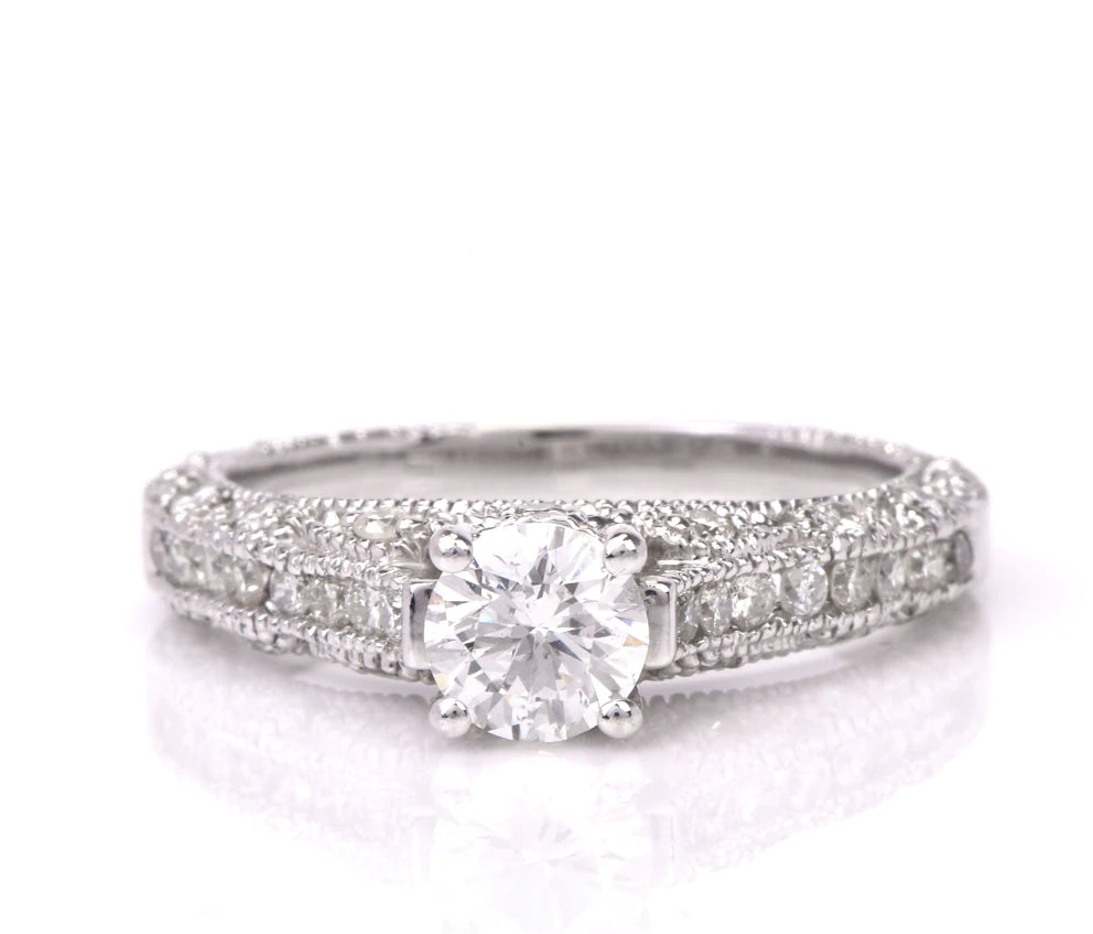 Estate 1.15ct Diamond 14k White Gold Filigree Engagement Ring