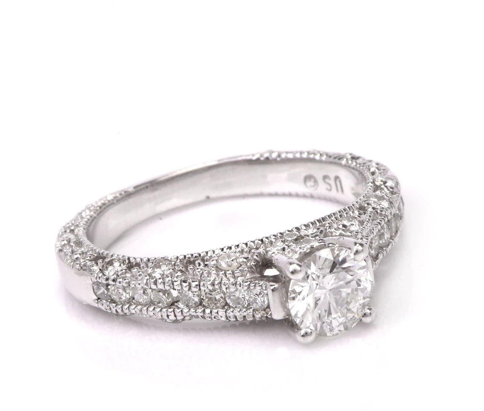 Estate 1.15ct Diamond 14k White Gold Filigree Engagement Ring