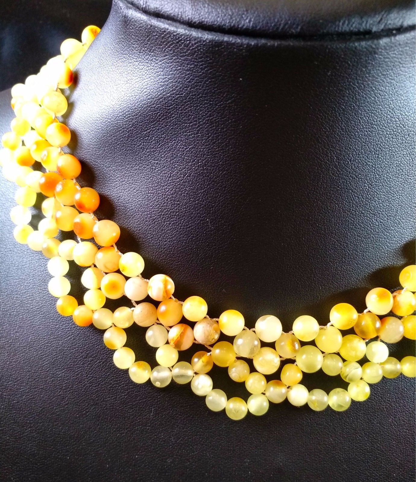 Antique Baltic Egg Yolk Amber Large Beads Genuine Natural Necklace