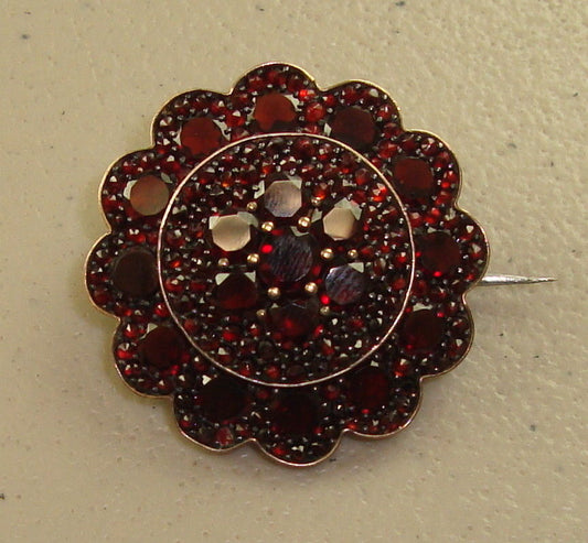 Antique Sterling Silver & Garnet Brooch