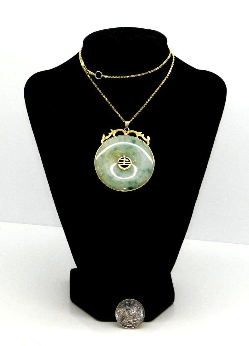 Rare Antique Chinese 14k Gold and Jade Disc Necklace