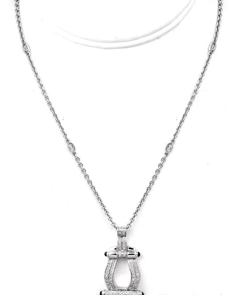 Charriol Diamond Sapphire 18k White Gold Chain Pendant Necklace