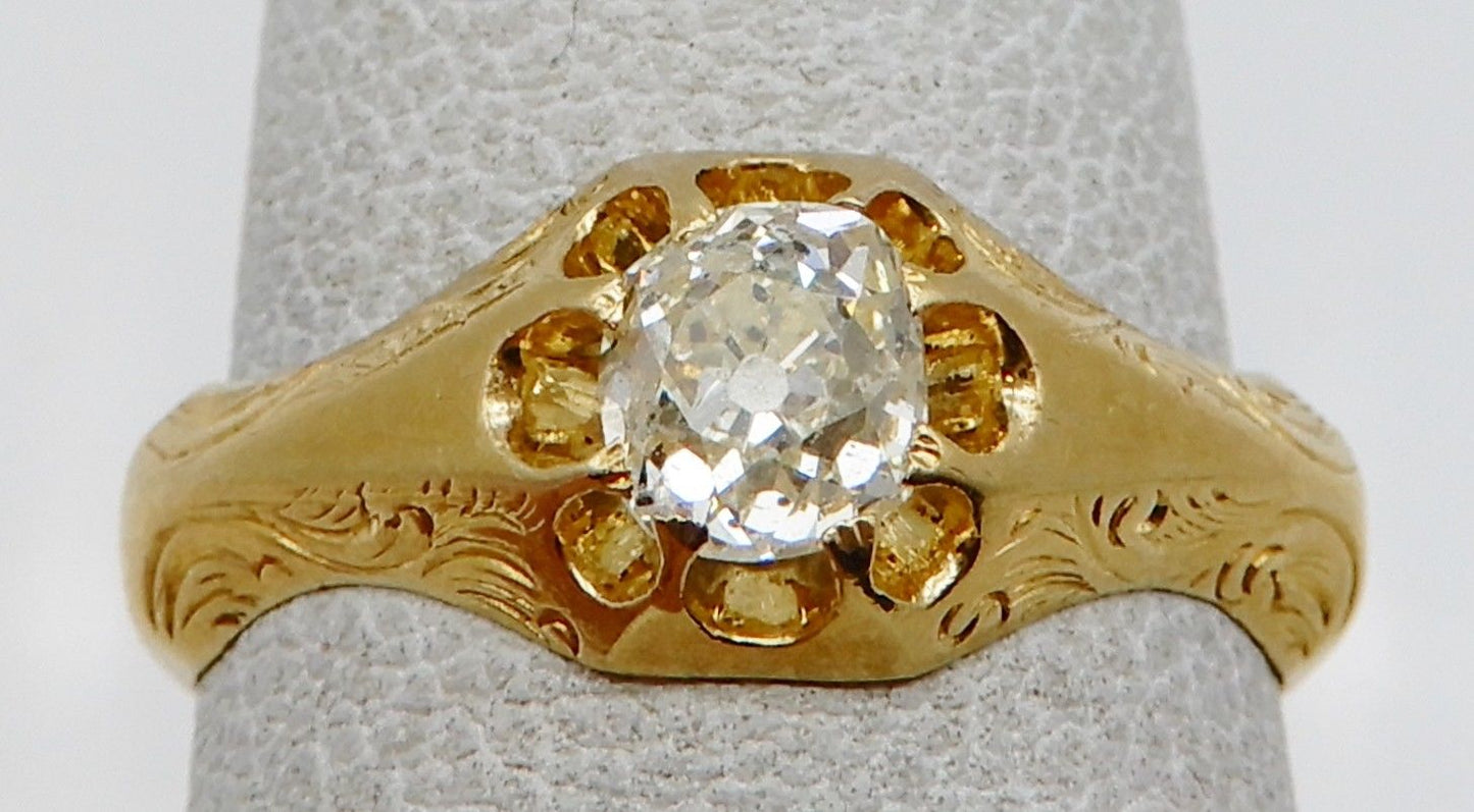 Victorian Solid 18k Yellow Gold / Diamond Ladies Ring 0.50ct Size 5.75