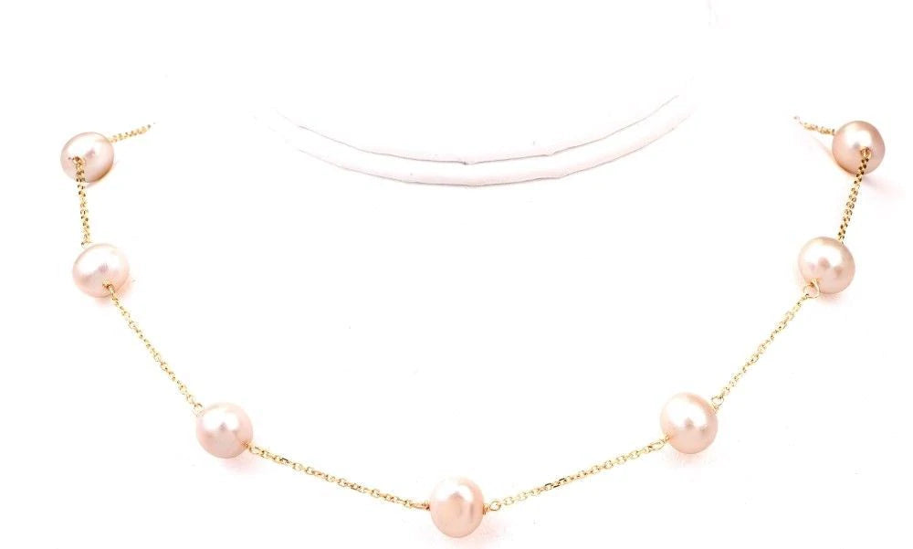 Estate 9mm Pearl 14K Yellow Gold Chain Necklace