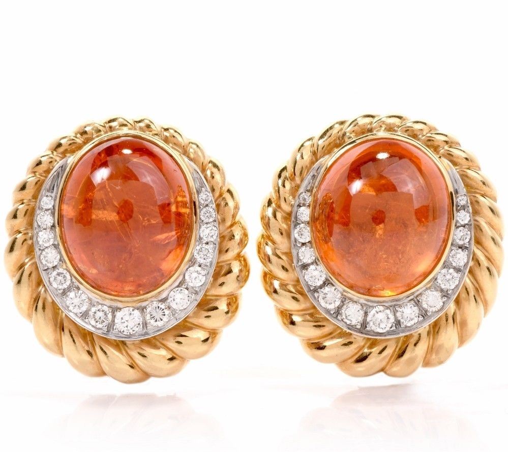 Estate Diamond 55.45ct Spessartite Garnet 18k Gold Large Earrings