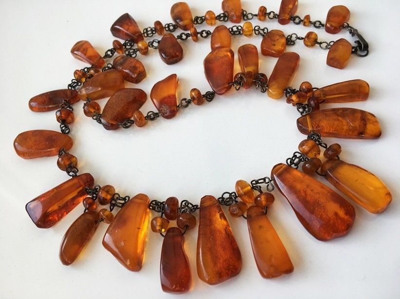 Natural Antique Baltic Vintage Amber Old Butterscotch Yolk Beads Necklace