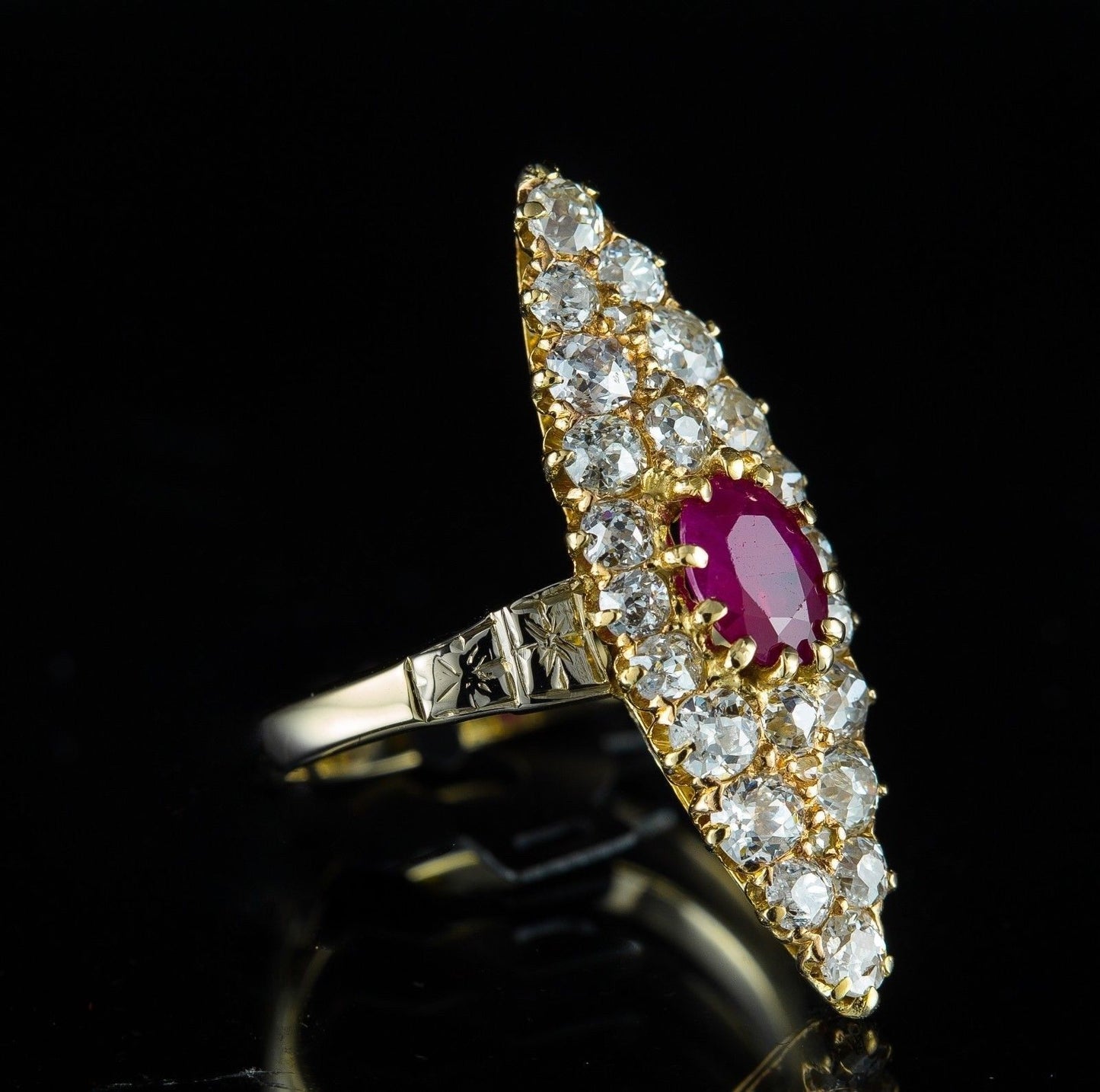 Art Nouveau Era 3.90ctw Burmese Pigeon Blood Ruby Diamond 14K Gold Cocktail Ring