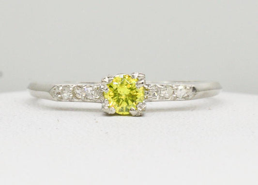 Antique 1920's deco 1/2ctw Vivid Canary Diamond Platinum Engagement Ring