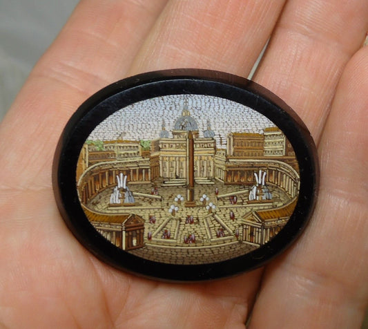 Victorian Antique Micro Mosaic St. Peters Square for Pin or Pendant