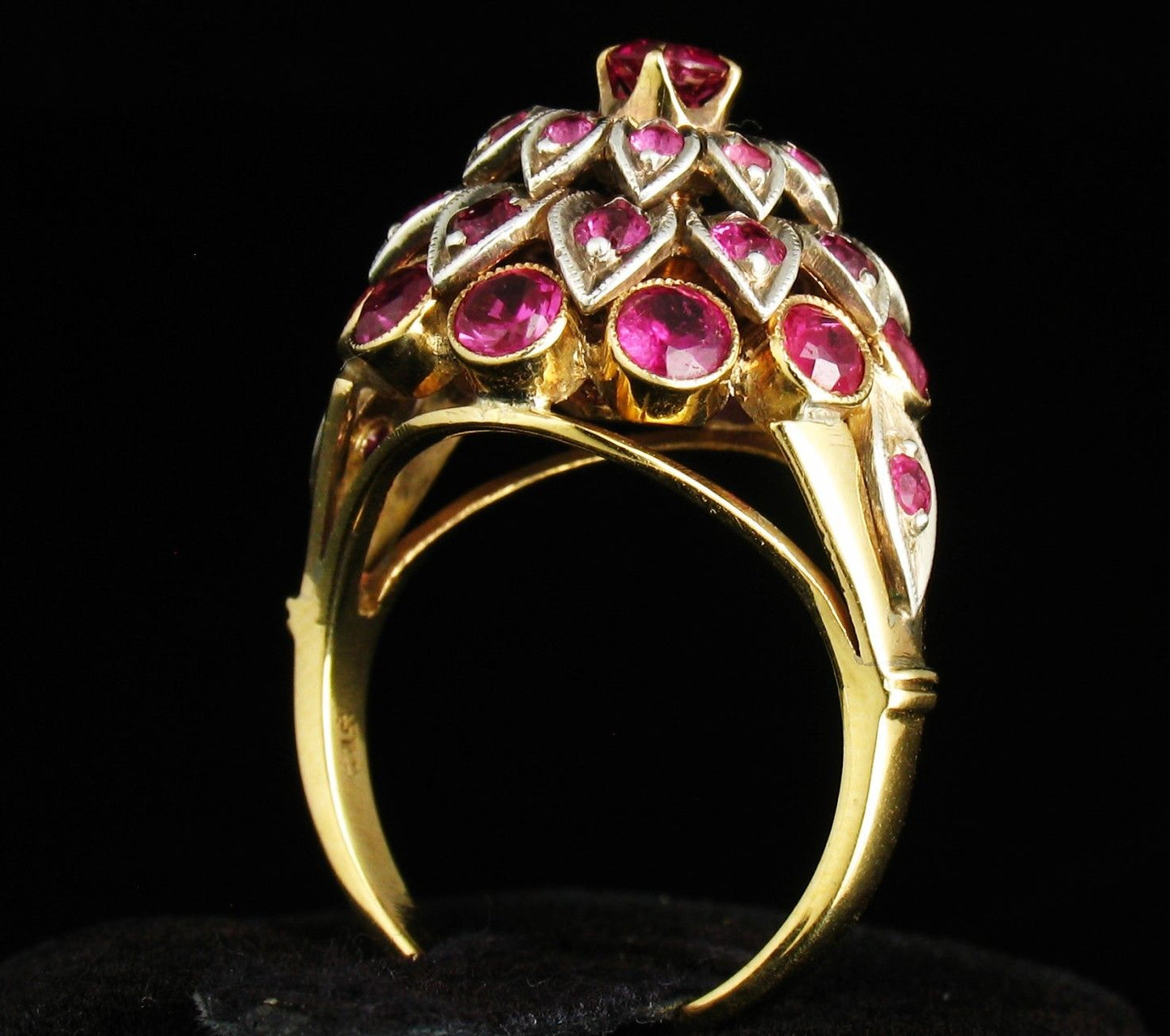 Vintage Signed Natural 3.0ct Burmese Ruby & Diamond 18k Gold Harem Cluster Ring