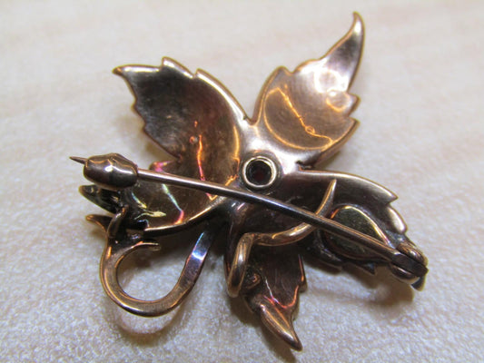 Yellow Gold jewelry Pin Brooch Seed Pearls Leaf