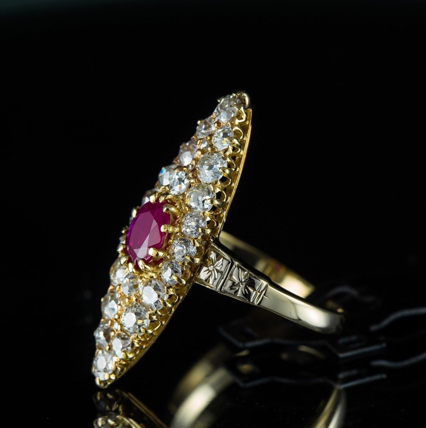 Art Nouveau Era 3.90ctw Burmese Pigeon Blood Ruby Diamond 14K Gold Cocktail Ring