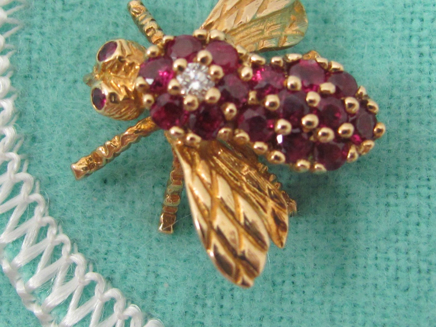 Rare Tiffany & Co 18k Gold Ruby Diamond Bumble Bee Brooch Pin Mint