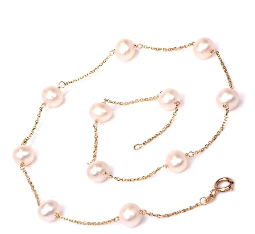 Estate 9mm Pearl 14K Yellow Gold Chain Necklace