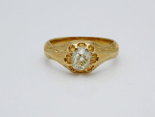 Victorian Solid 18k Yellow Gold / Diamond Ladies Ring 0.50ct Size 5.75