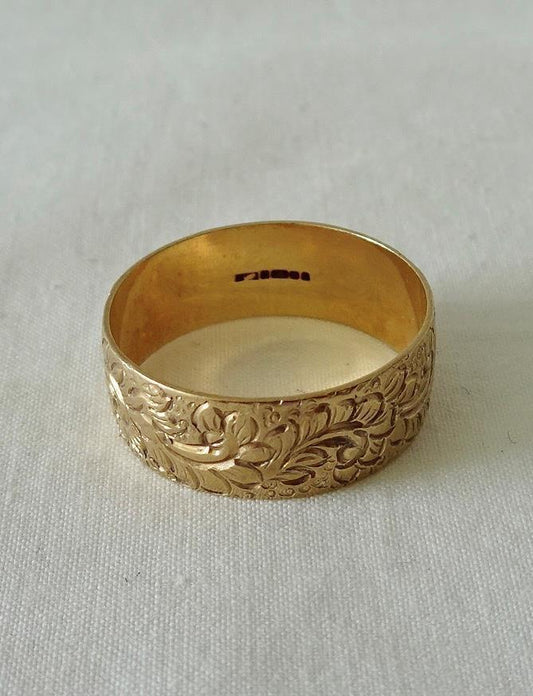 1986 Vintage 9ct Solid Gold Thick Fancy Wedding Ring Band