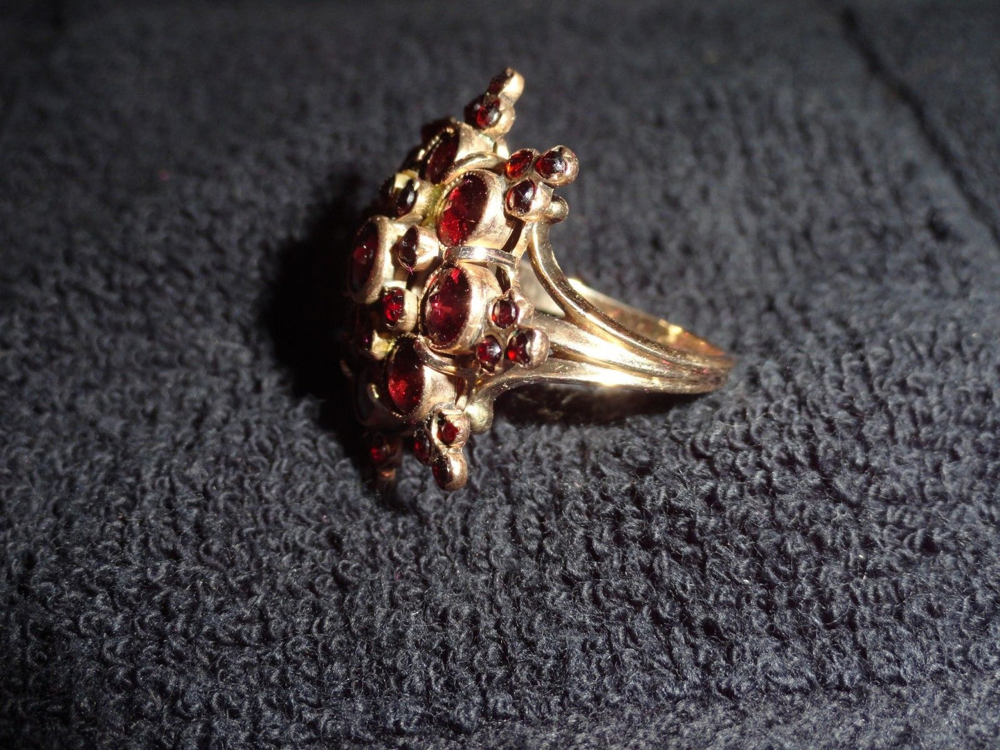 Victorian Style Ring 14k Yellow Gold Bohemian style Garnet Stones