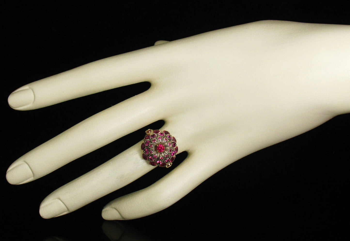 Vintage Signed Natural 3.0ct Burmese Ruby & Diamond 18k Gold Harem Cluster Ring