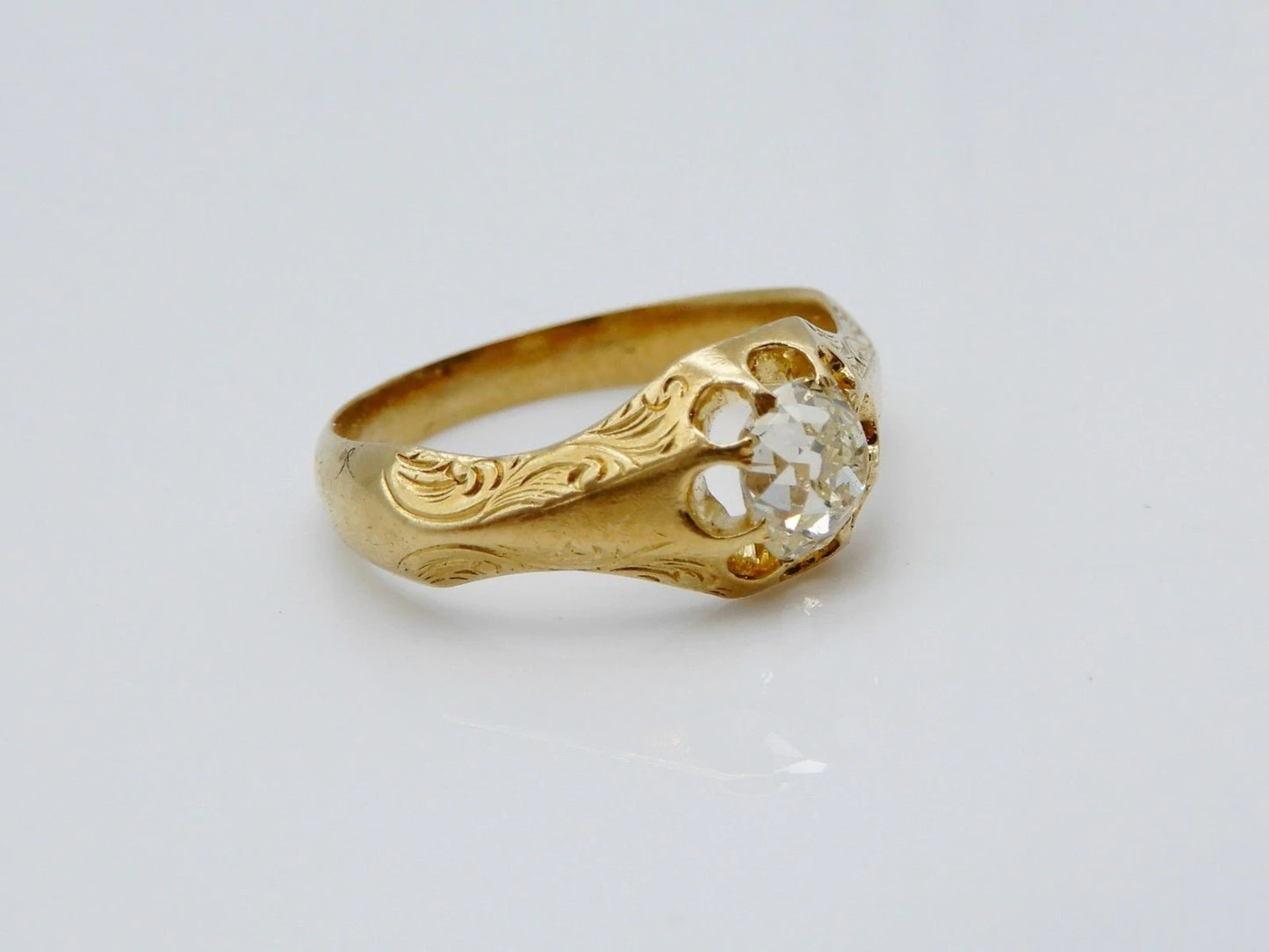 Victorian Solid 18k Yellow Gold / Diamond Ladies Ring 0.50ct Size 5.75