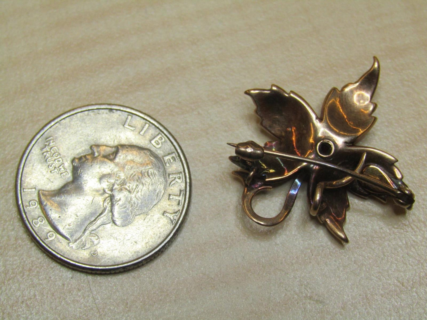 Yellow Gold jewelry Pin Brooch Seed Pearls Leaf