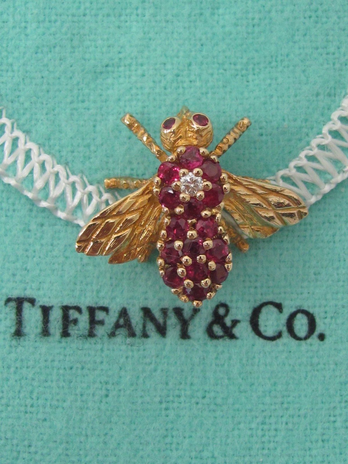 Rare Tiffany & Co 18k Gold Ruby Diamond Bumble Bee Brooch Pin Mint