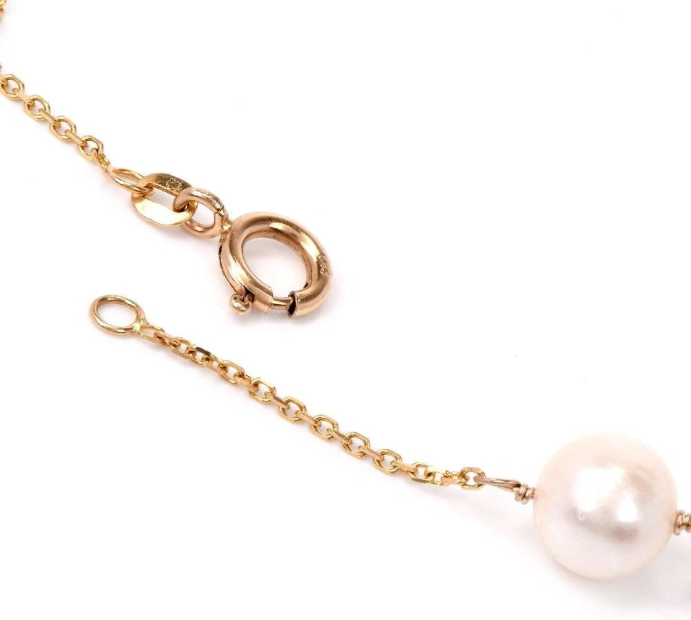 Estate 9mm Pearl 14K Yellow Gold Chain Necklace