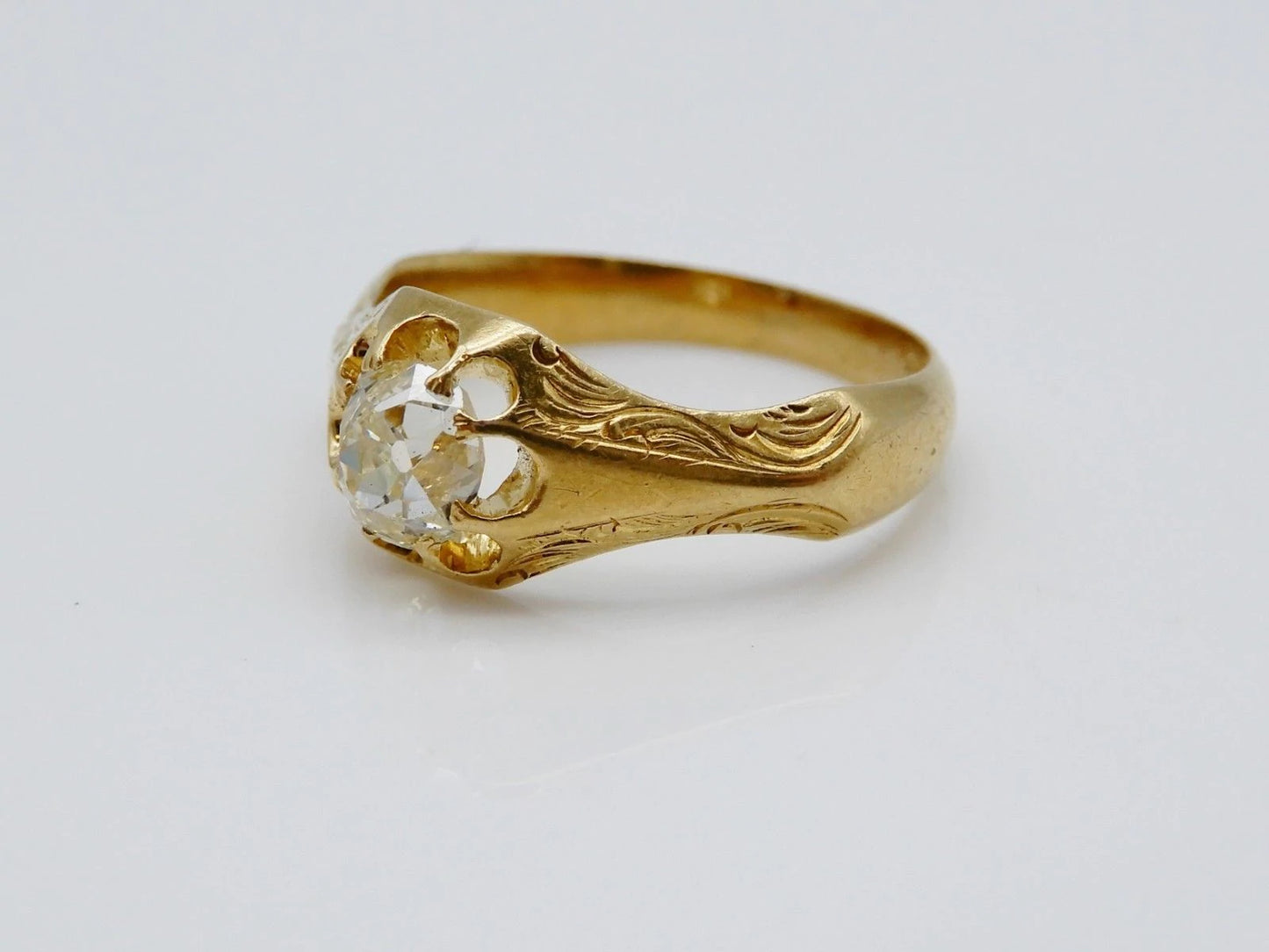 Victorian Solid 18k Yellow Gold / Diamond Ladies Ring 0.50ct Size 5.75