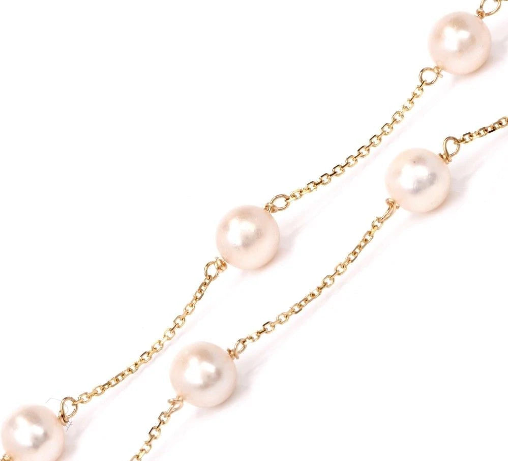 Estate 9mm Pearl 14K Yellow Gold Chain Necklace