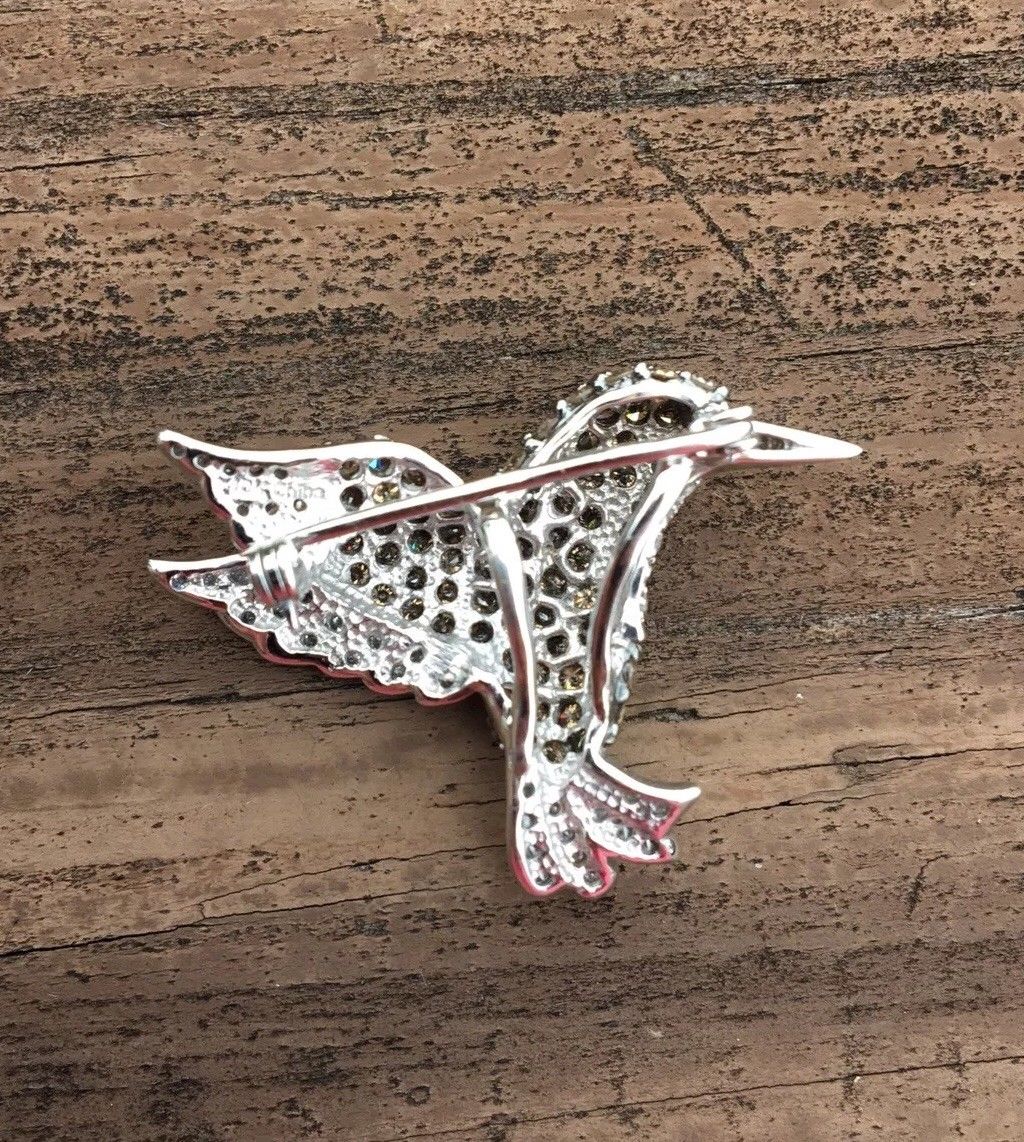 Diamond 2ct Hummingbird Pendant Brooch Slide 10K white Gold 6.9g