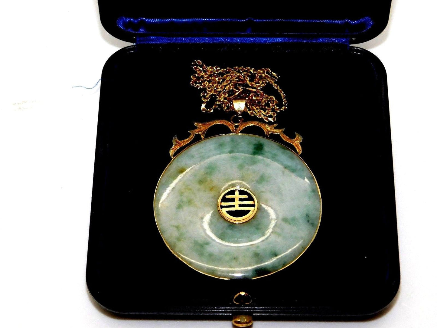 Rare Antique Chinese 14k Gold and Jade Disc Necklace