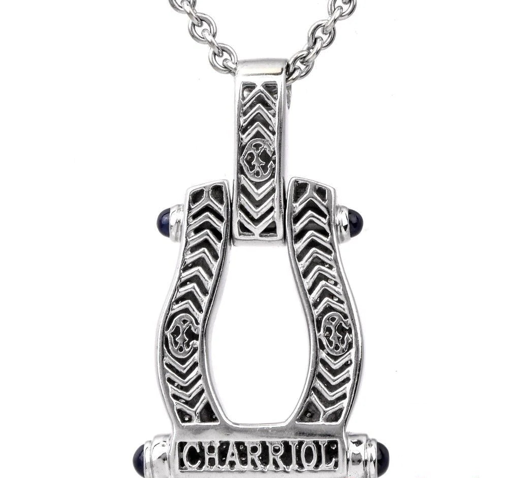 Charriol Diamond Sapphire 18k White Gold Chain Pendant Necklace