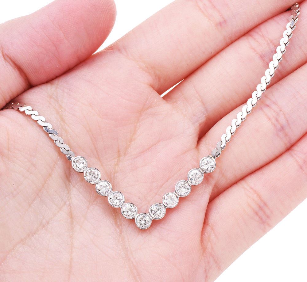 Italian Diamond 14K White Gold Link Necklace 10.5 grams