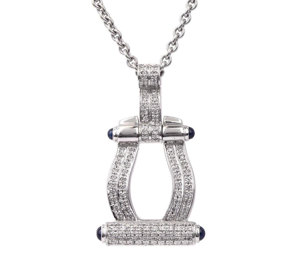 Charriol Diamond Sapphire 18k White Gold Chain Pendant Necklace