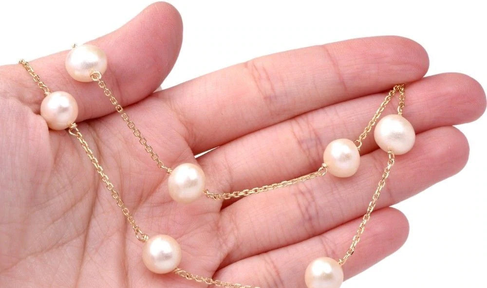 Estate 9mm Pearl 14K Yellow Gold Chain Necklace