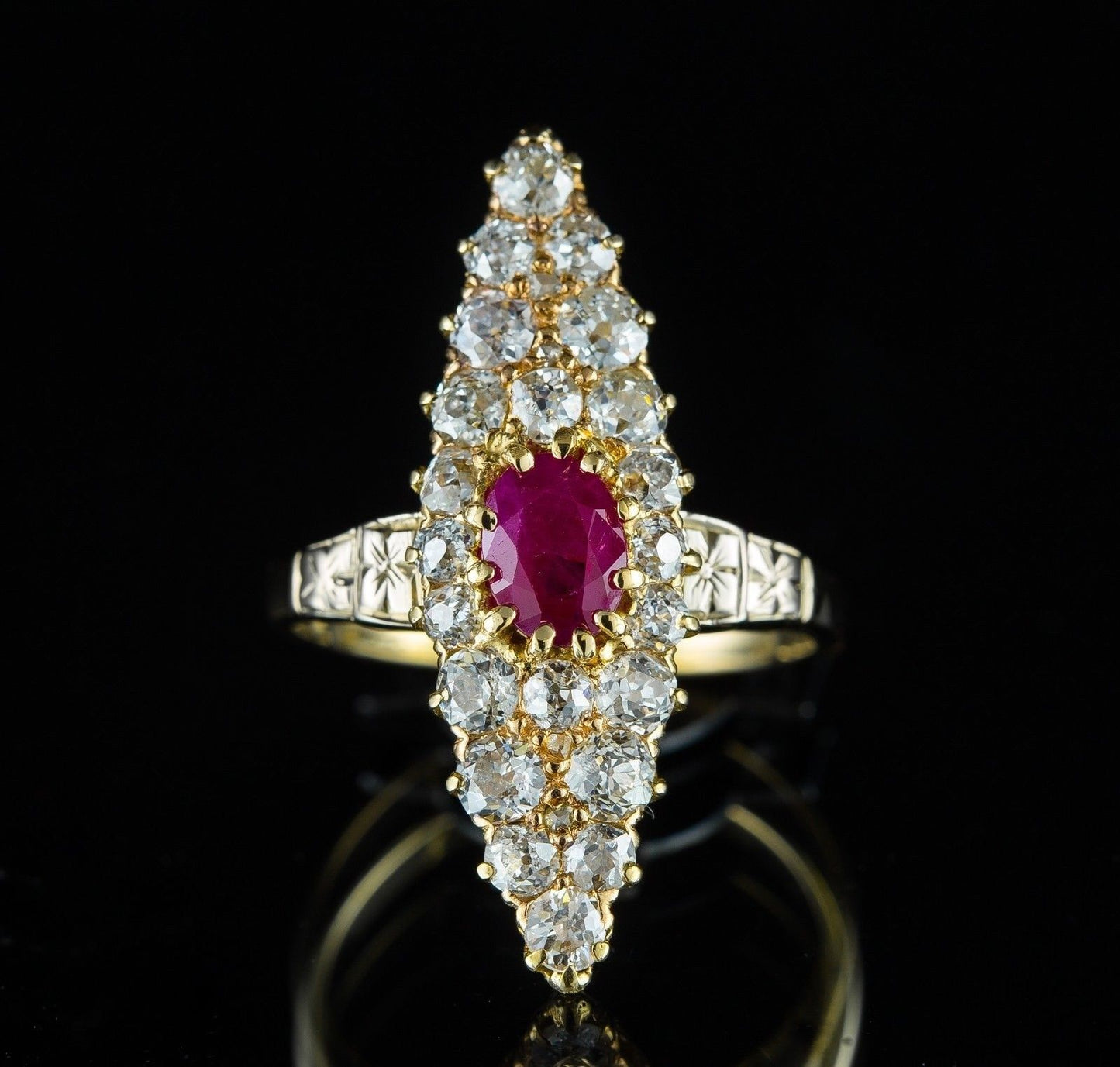 Art Nouveau Era 3.90ctw Burmese Pigeon Blood Ruby Diamond 14K Gold Cocktail Ring