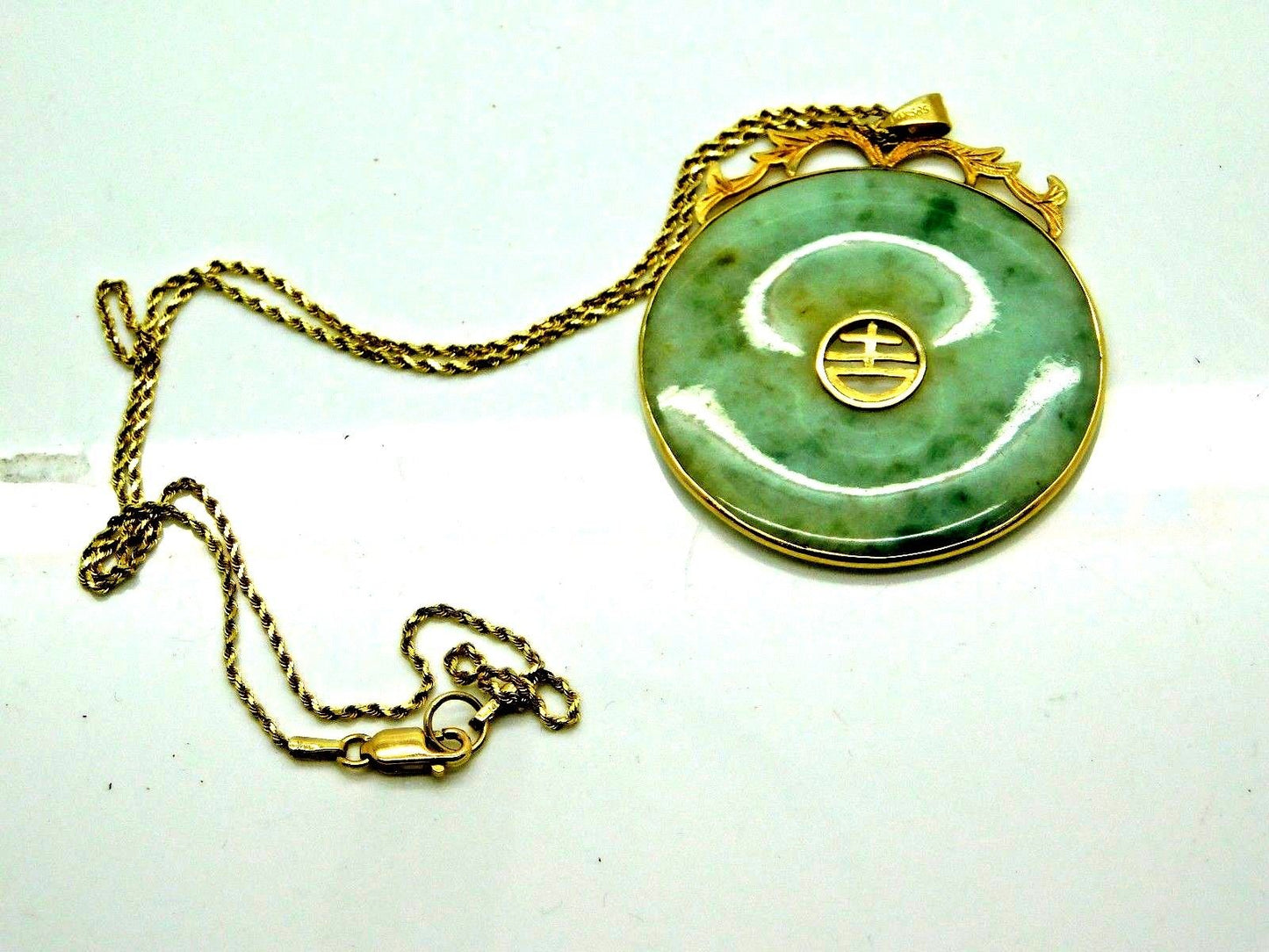 Rare Antique Chinese 14k Gold and Jade Disc Necklace