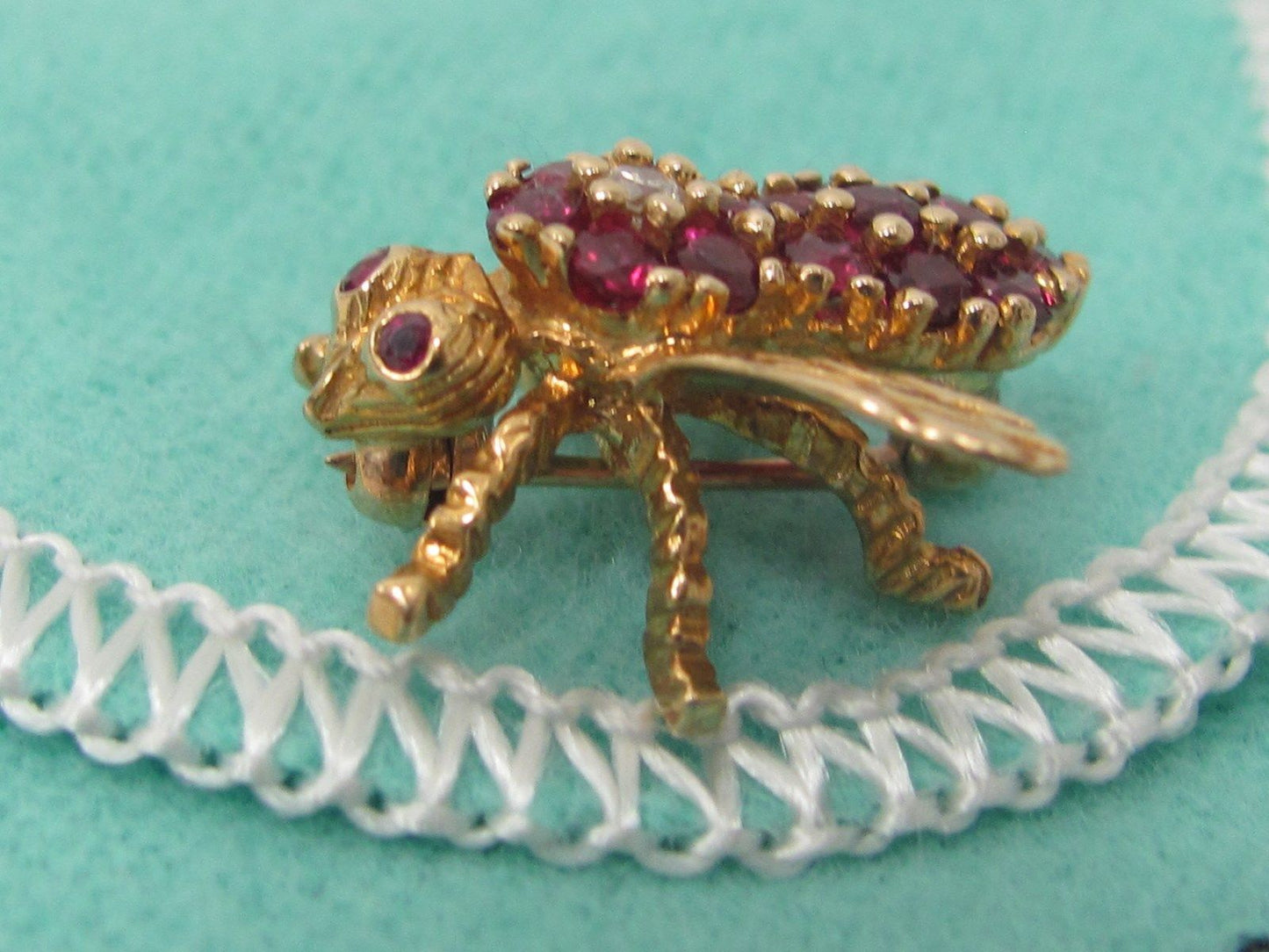 Rare Tiffany & Co 18k Gold Ruby Diamond Bumble Bee Brooch Pin Mint