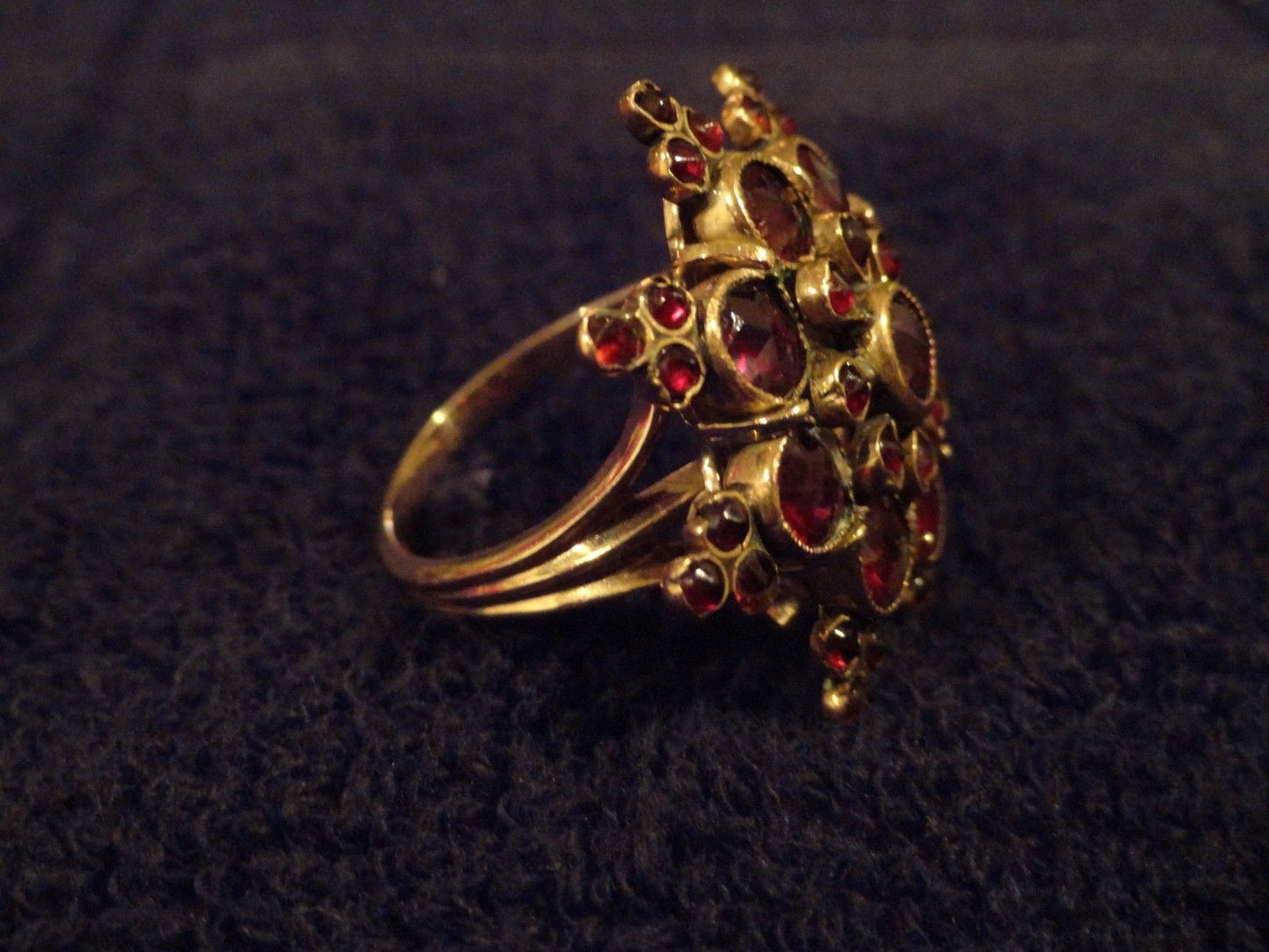 Victorian Style Ring 14k Yellow Gold Bohemian style Garnet Stones