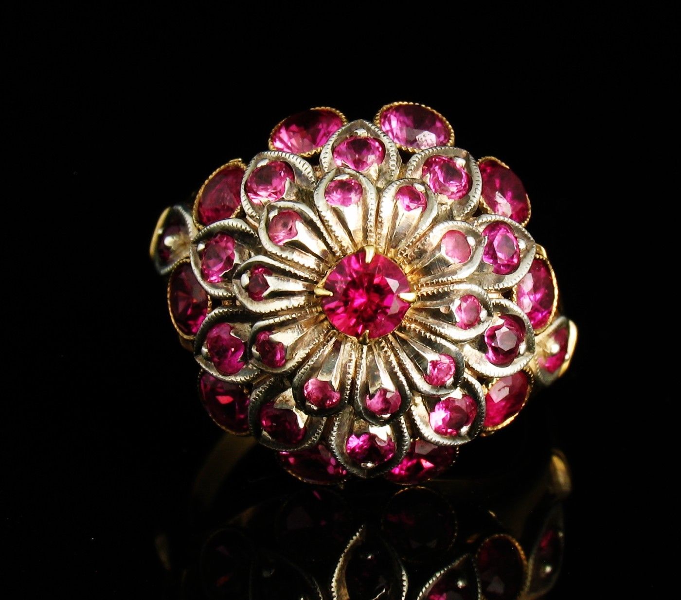 Vintage Signed Natural 3.0ct Burmese Ruby & Diamond 18k Gold Harem Cluster Ring