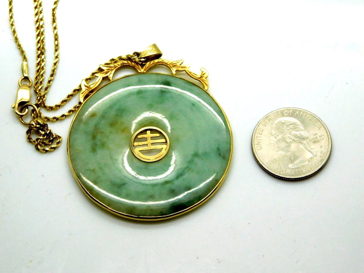 Rare Antique Chinese 14k Gold and Jade Disc Necklace