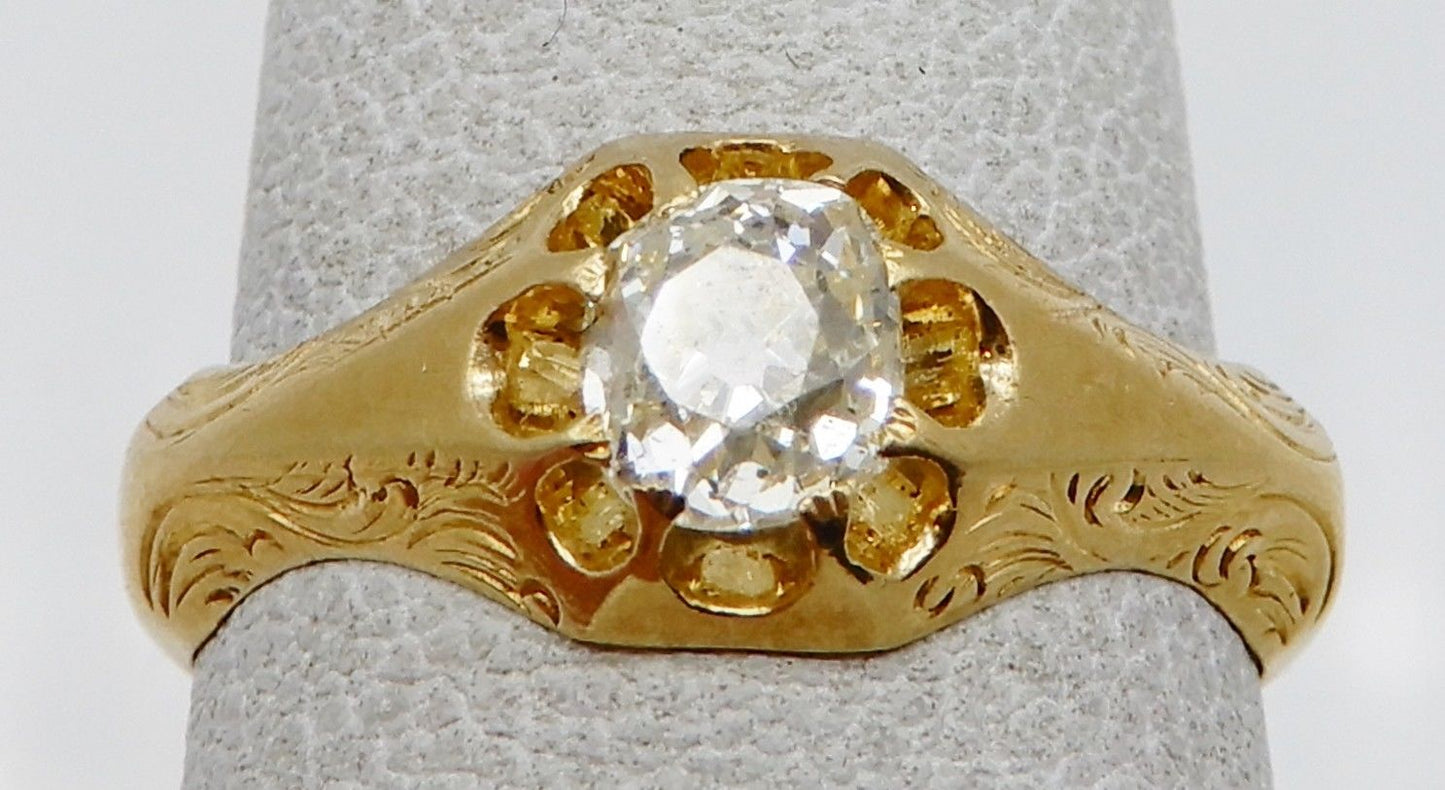 Victorian Solid 18k Yellow Gold / Diamond Ladies Ring 0.50ct Size 5.75