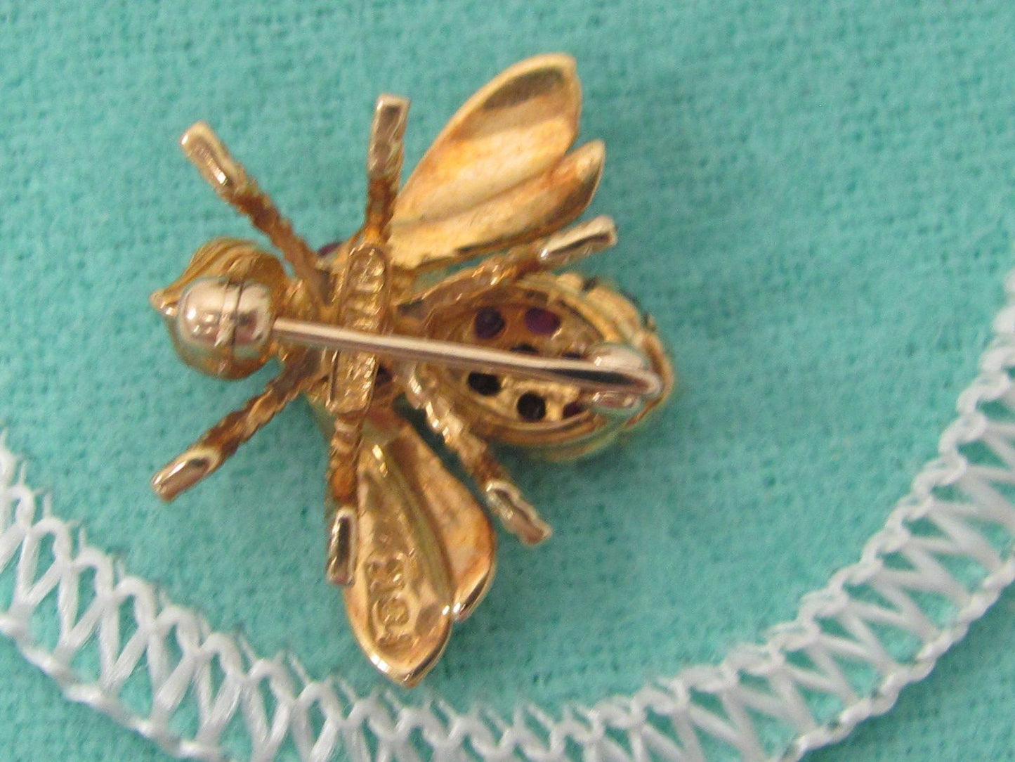 Rare Tiffany & Co 18k Gold Ruby Diamond Bumble Bee Brooch Pin Mint