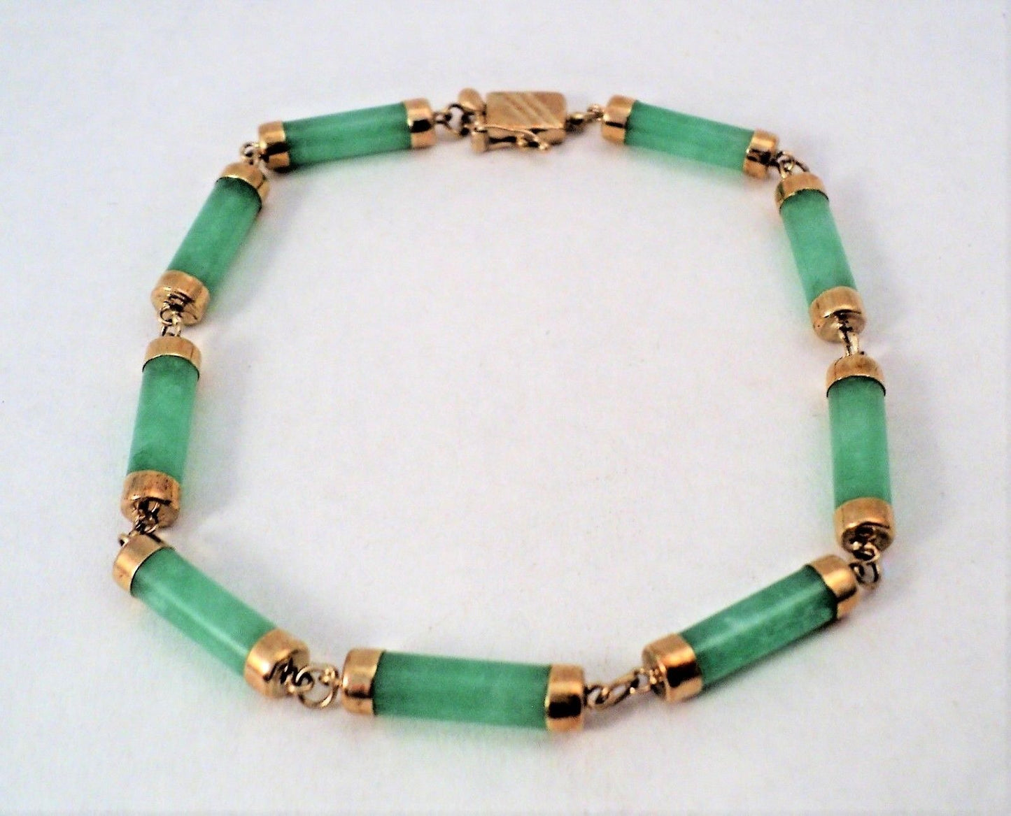 Estate Vintage 14k Yellow Gold & Green Jade Link Bracelet 7.5" Elegant 585