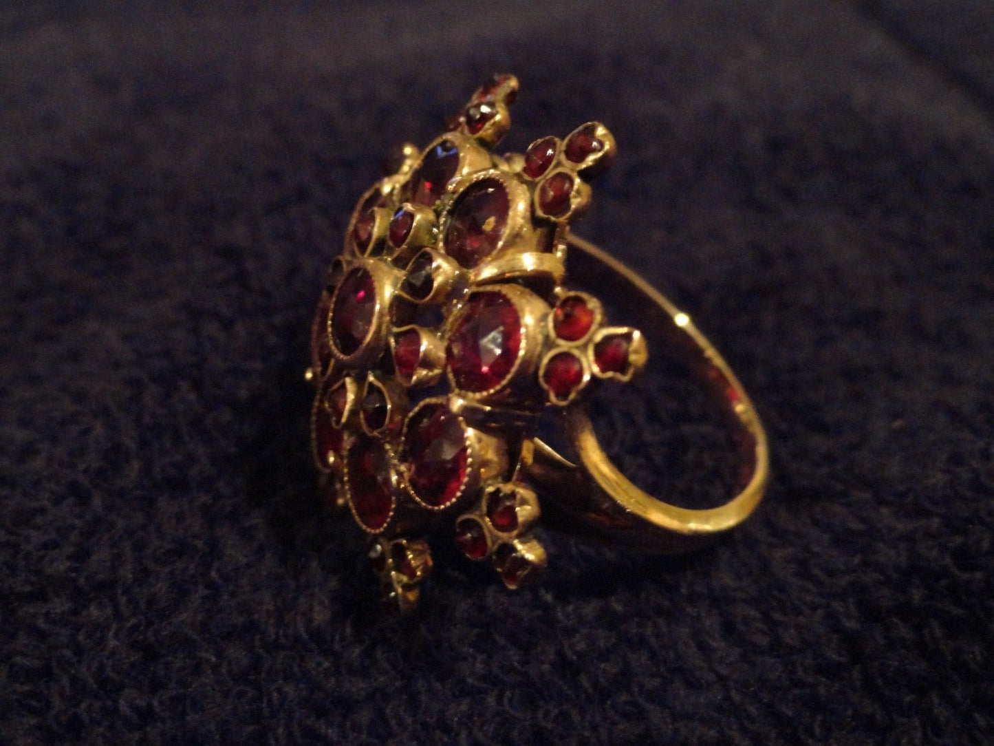 Victorian Style Ring 14k Yellow Gold Bohemian style Garnet Stones