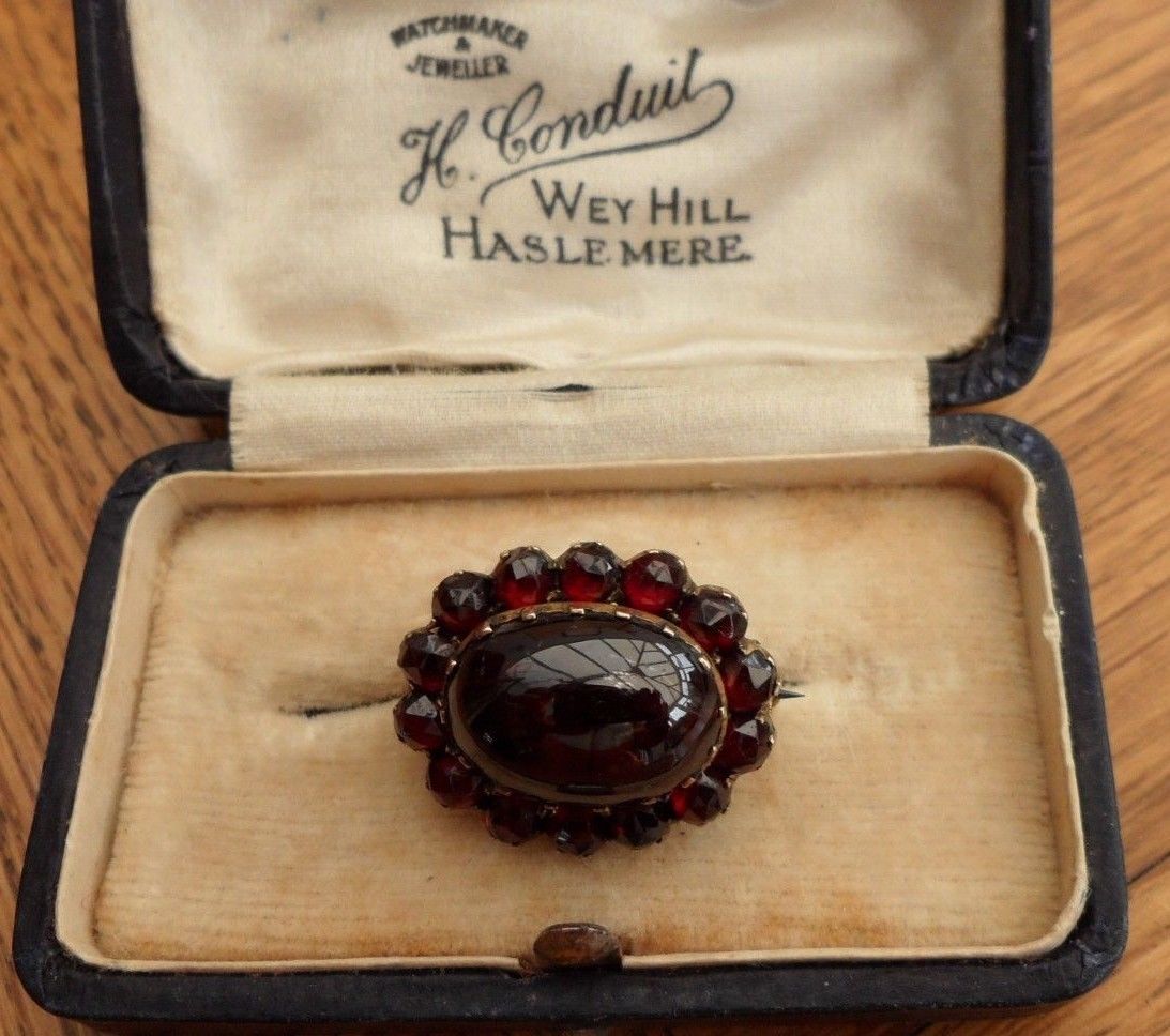 Antique Georgian Cabochon and Rose Cut Garnet Brooch Pin Closed Back