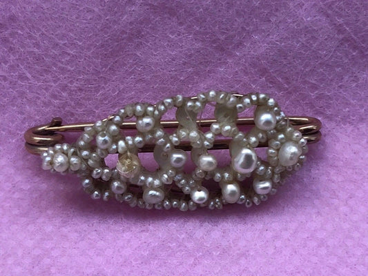 Antique Georgian Nature Pearl, ( Mother of Pearl) Gold Brooch