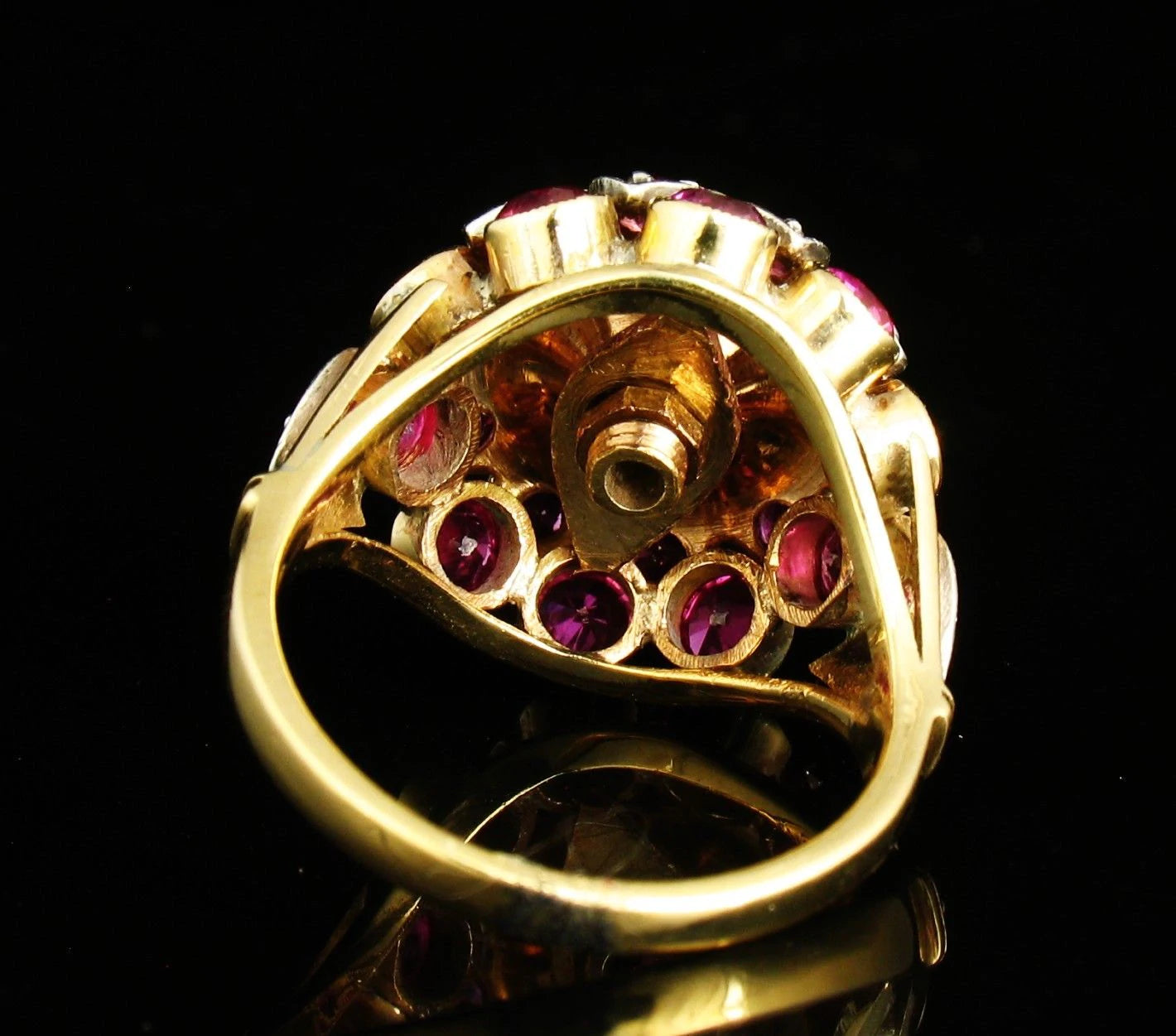 Vintage Signed Natural 3.0ct Burmese Ruby & Diamond 18k Gold Harem Cluster Ring