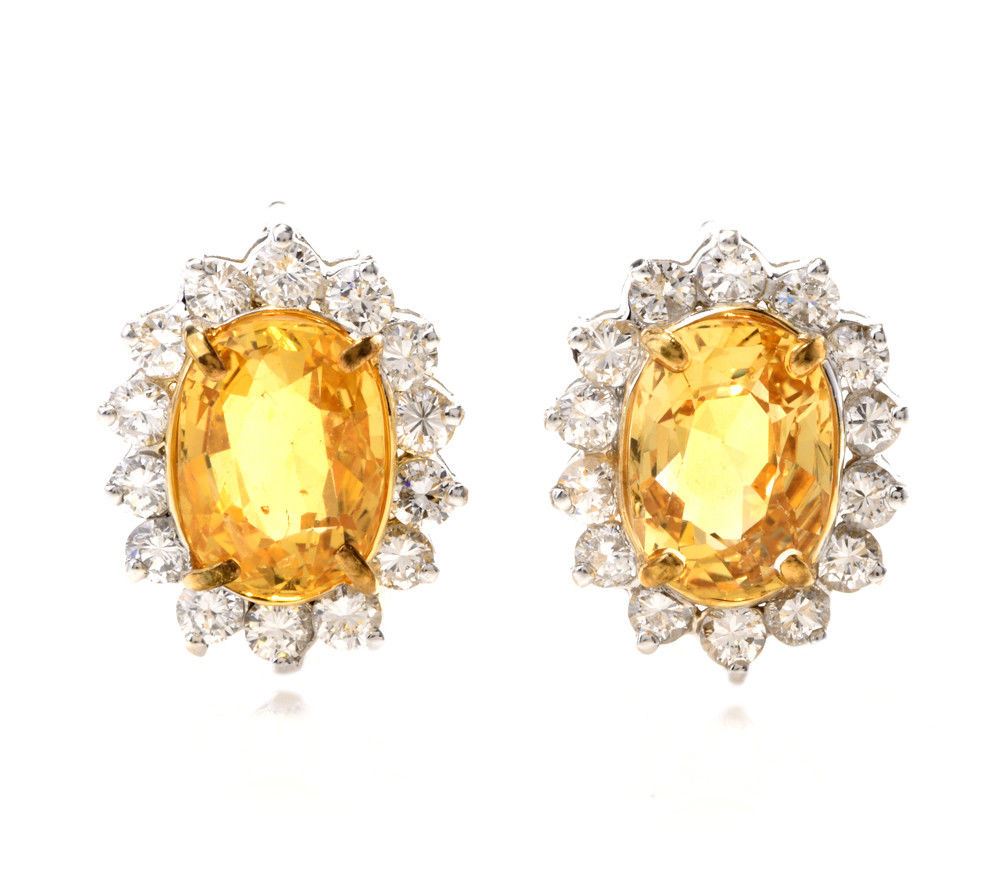 Estate Diamond 8.60ct Yellow Sapphire 14K Gold Stud Earrings