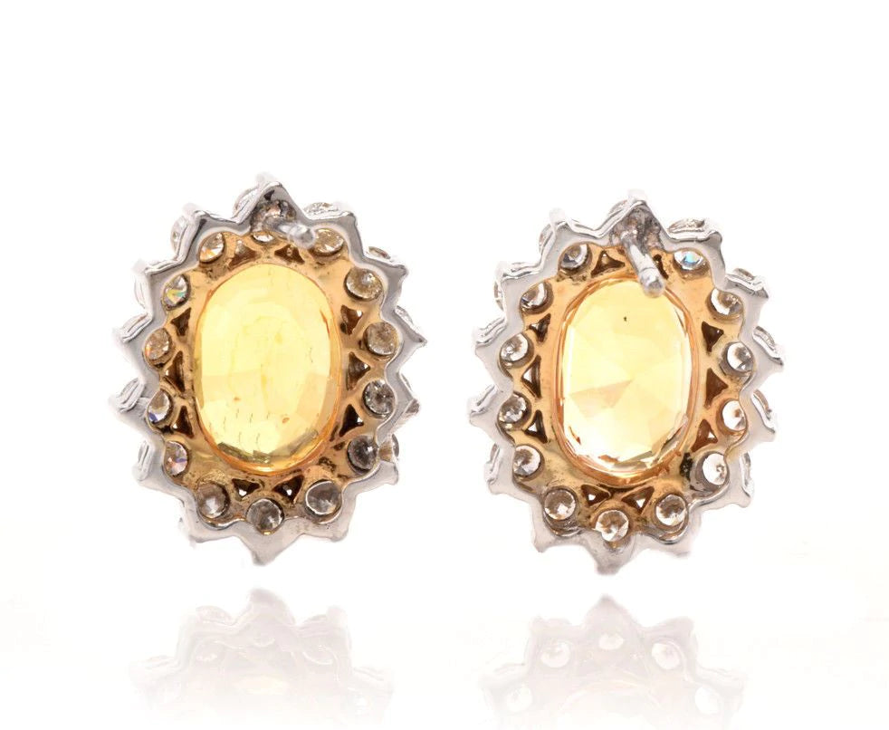 Estate Diamond 8.60ct Yellow Sapphire 14K Gold Stud Earrings