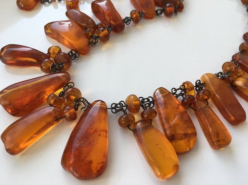 Natural Antique Baltic Vintage Amber Old Butterscotch Yolk Beads Necklace